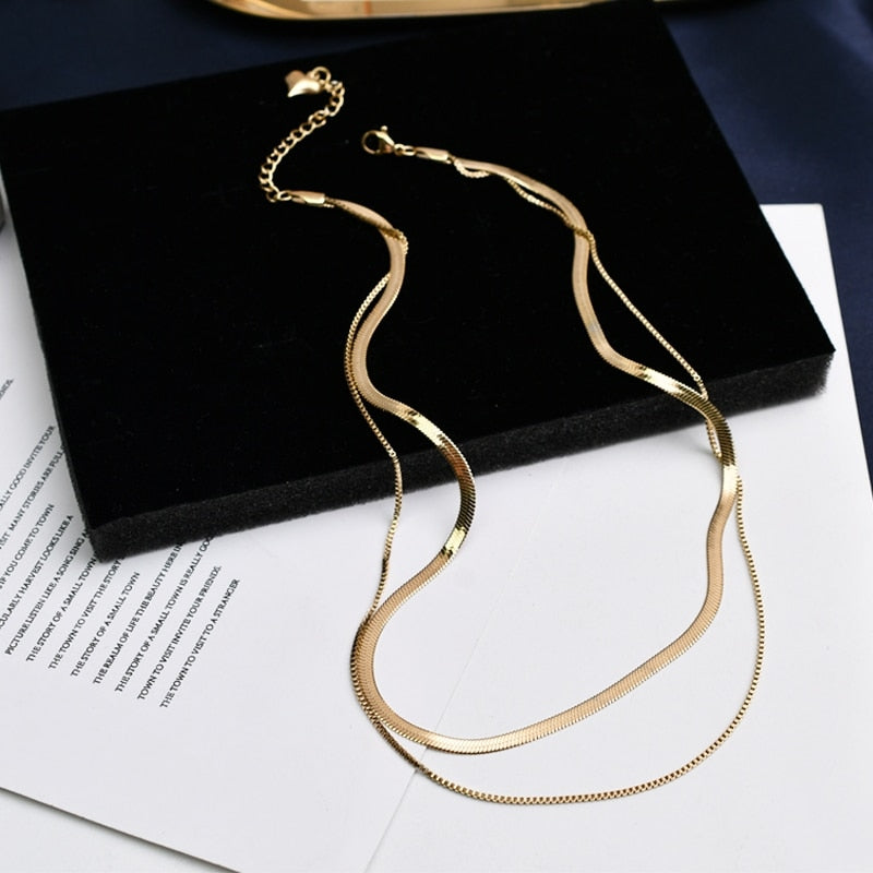 14k Gold Plated Double Chains Necklaces